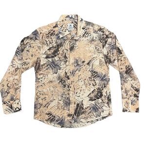 Envy Evolution Men’s Floral Long Sleeve Button Down Shirt Cream Gray White Large